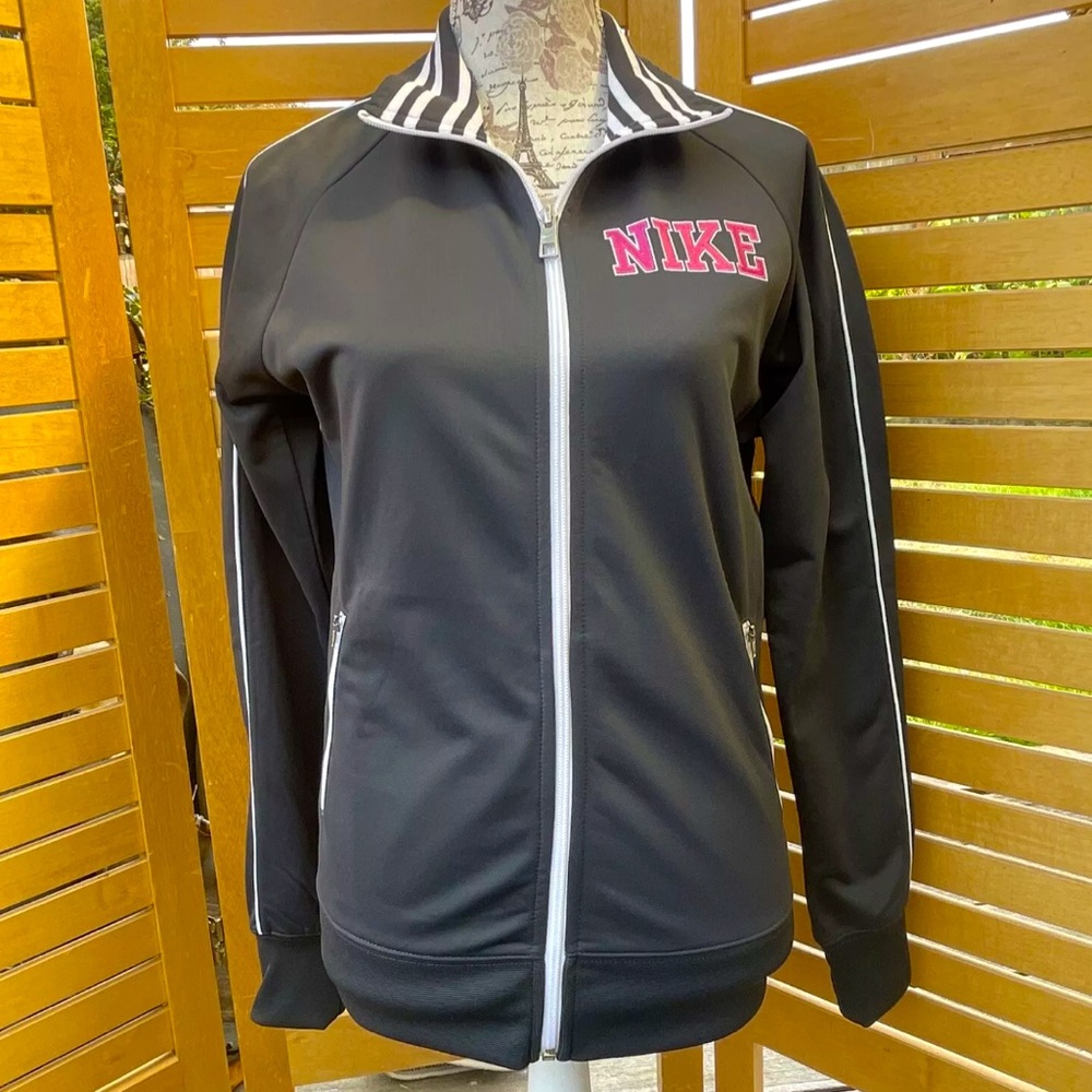Nike Full Zip Warm Up Track Athletic Jacket Big Logo Stretch Women's Medium Gray